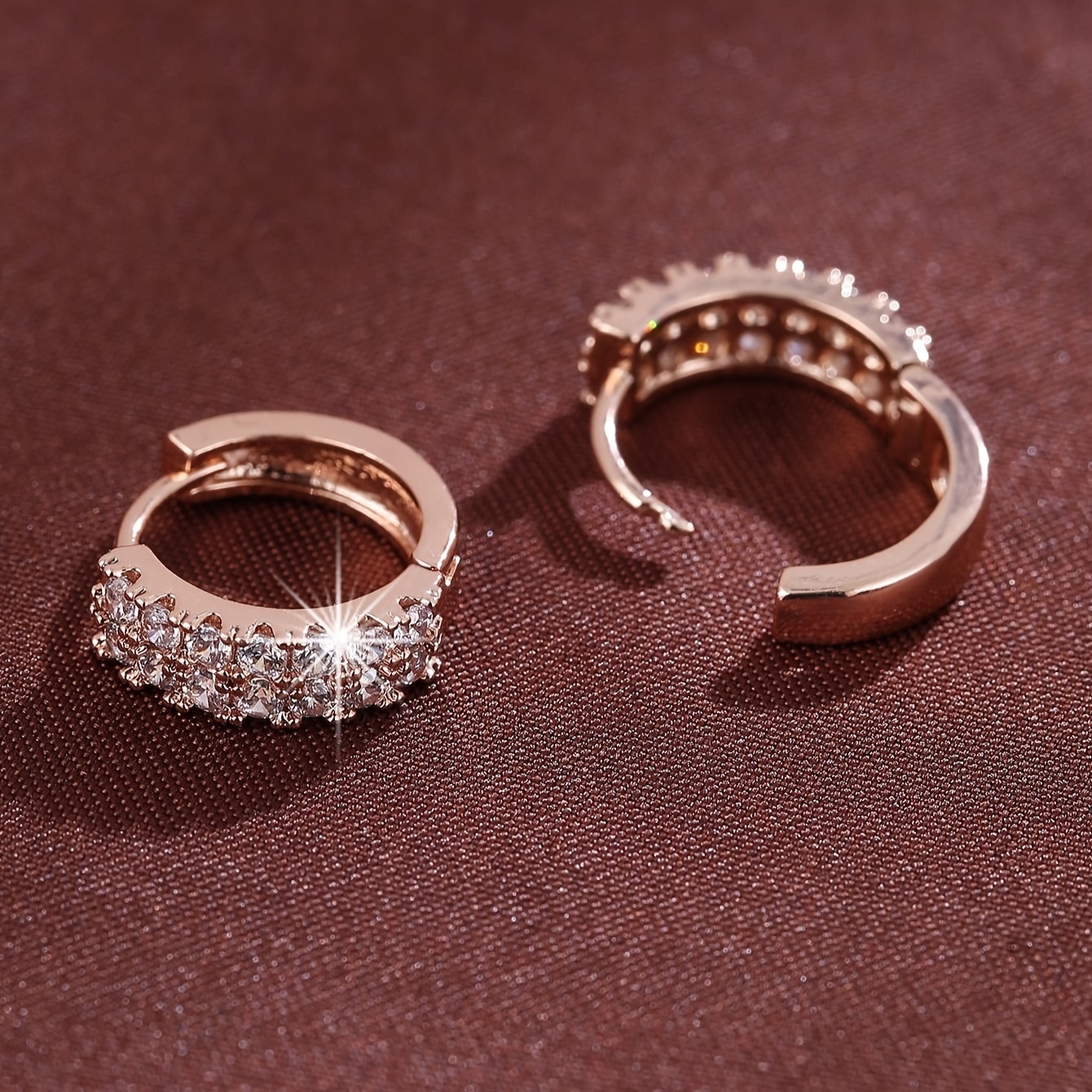 Rose Gold CZ Hoop Earrings for Women
